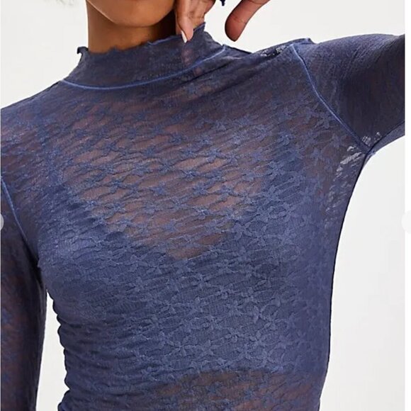 Free People Tops - NWT Free People From The Start Mockneck Long Sleeve in Denim Wash